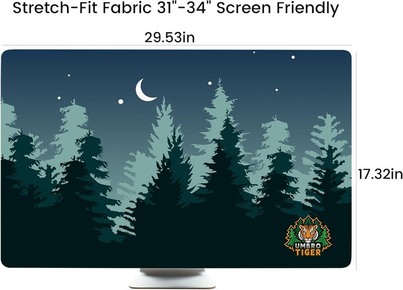 Umbrotiger 32-inch monitor dust cover, elastic polyester sunshade, 31" 32" 33" 34" computer screen cover, LCD/LED/HD panel protective film (Dark Night Forest, 31-34 inches) - Image 3